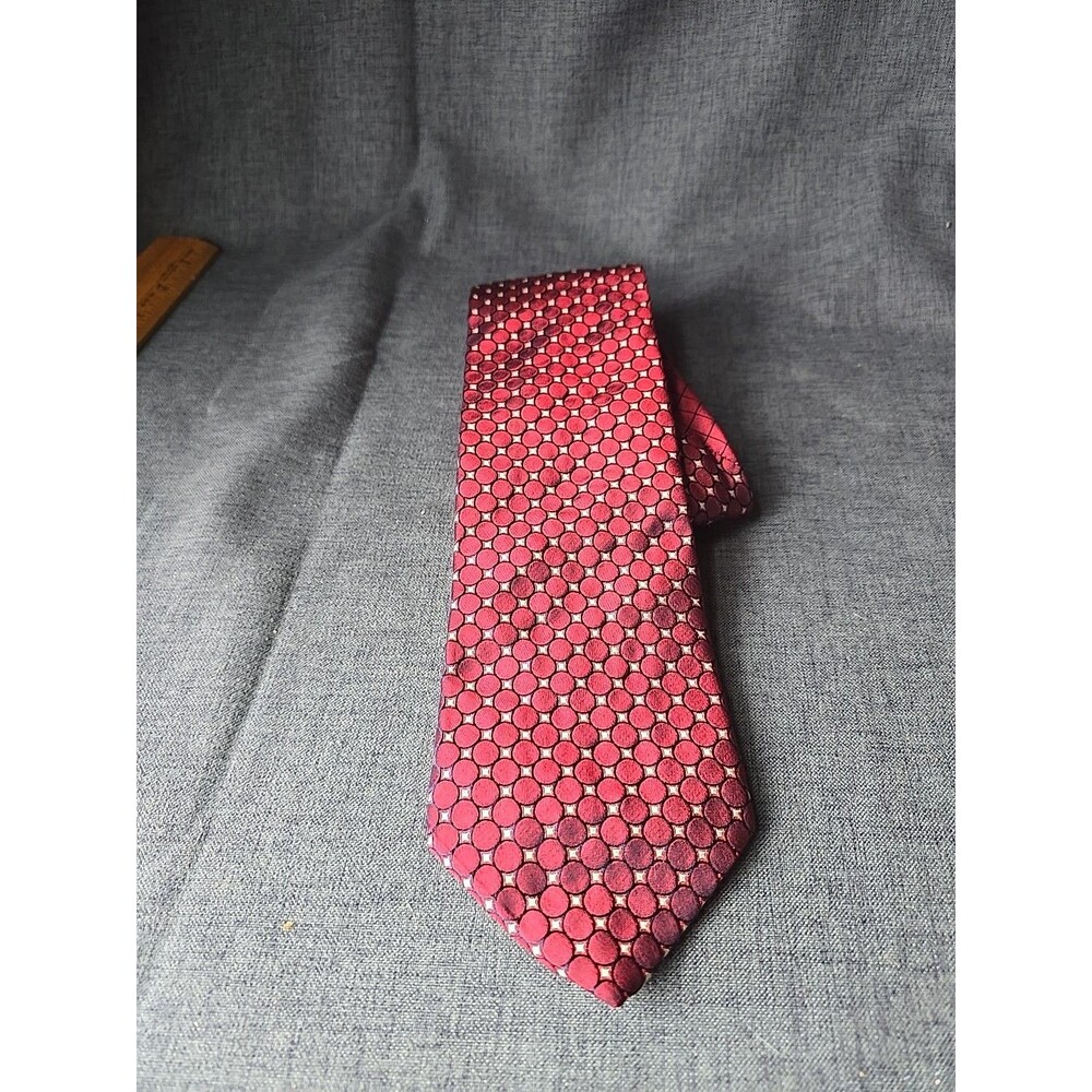 56" Tommy Hilfiger Red Silk Circle Geometric Neck Tie Classic Suit Business